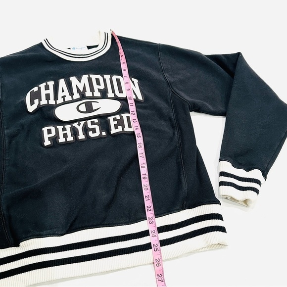 Champion Phys. Ed. Reverse Weave Black & White Collegiate Crewneck Sweatshirt - Picture 5 of 7